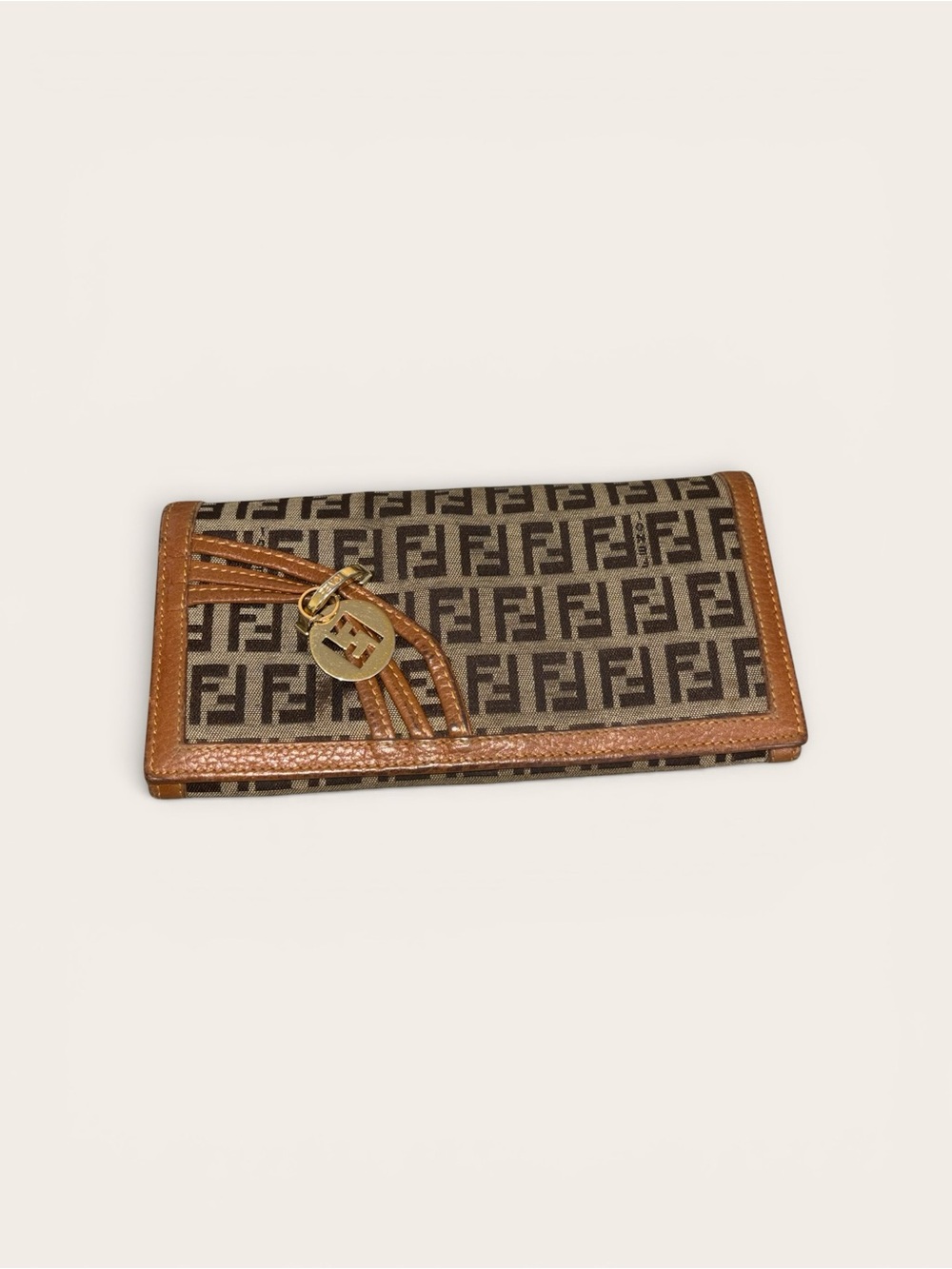 Fendi Brown and Tan FF Monogram Continental Wallet with Gold Charm - Picture 2 of 6